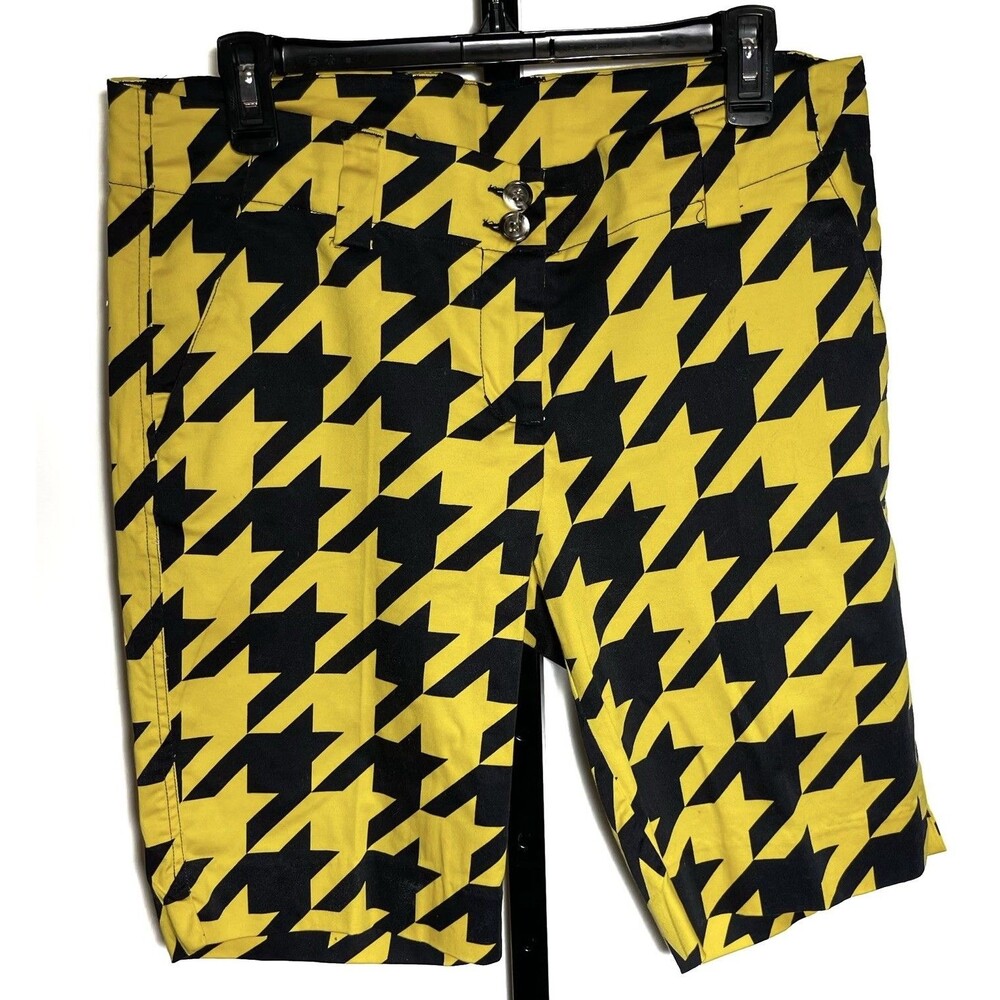 Women's Loud Mouth Golf Bermuda Shorts Size 8 Black Yellow Flat Front